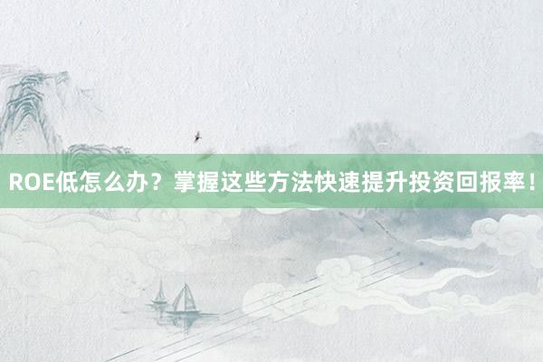 ROE低怎么办？掌握这些方法快速提升投资回报率！