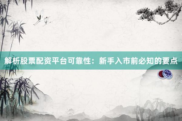 解析股票配资平台可靠性：新手入市前必知的要点