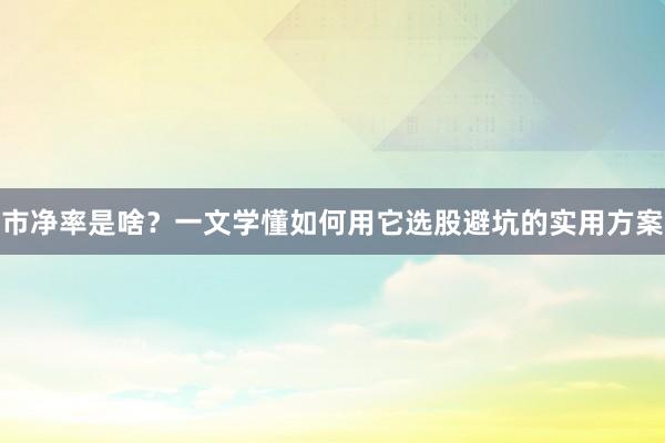 市净率是啥？一文学懂如何用它选股避坑的实用方案