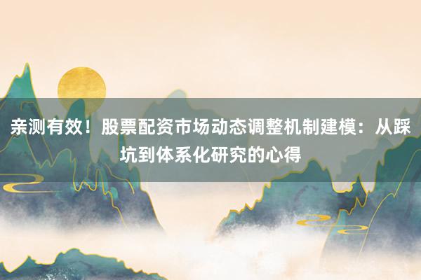亲测有效！股票配资市场动态调整机制建模：从踩坑到体系化研究的心得